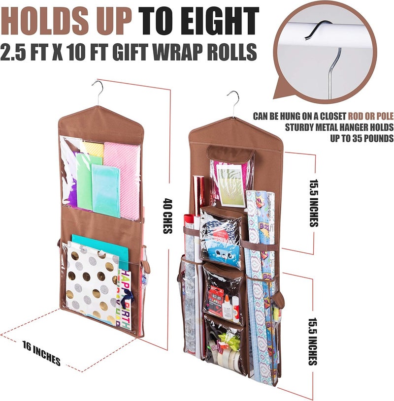 Regal Bazaar Double-Sided Hanging Gift Bag and Gift Wrap Organizer (Brown) - Image 3